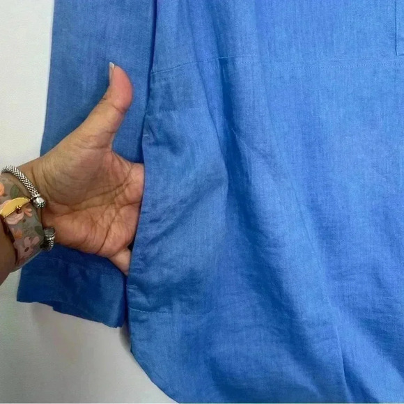 J. Jill Love Linen Roll Sleeves Pockets Lagenlook Beach Tunic Shirt Sz MP‎ - Picture 5 of 13